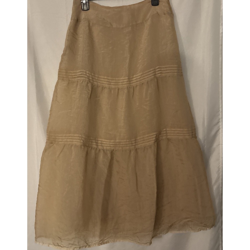 apostrophe Maxi Skirt Womens Size 6 Shiny Beige Gauze Dressy NWOT